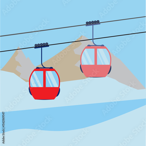 Ski Lift Gondola Snow Mountains - Vector Illustration