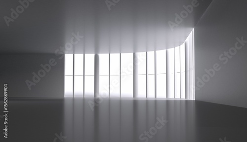 Flat style interior is showing curved ceiling with window panels reflecting daylight, copy space