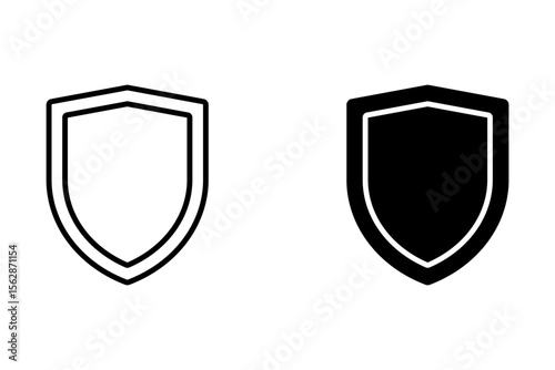 Shield icon set in vintage style. Protect shield security line icons. Badge quality symbol, sign, logo or emblem.  Black knight award contours and linear signs. Protect shapes silhouette. 