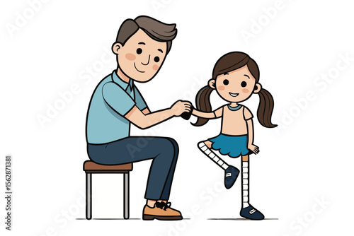 Caring touch: A heartwarming illustration showcases a father figure assisting his daughter, highlighting care and love in this touching scene.