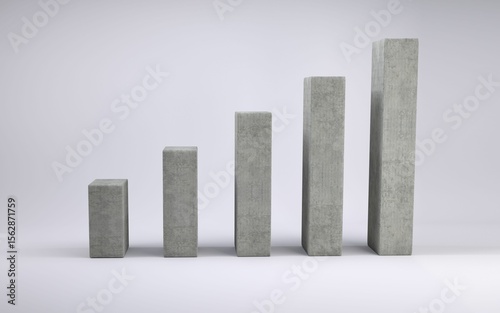Concrete pillars are forming ascending bar chart in minimalistic flat design studio backdrop