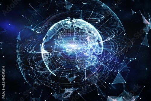 Global technology background in blue
