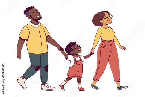 African Family Walking: A delightful vector art illustration of an african family walking together happily.