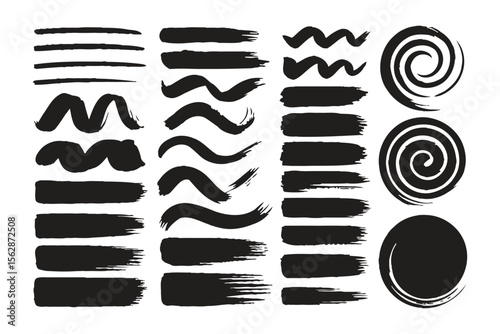 Set of blue watercolor brush strokes, lines, waves. Art design element, texture. Abstract forms.
