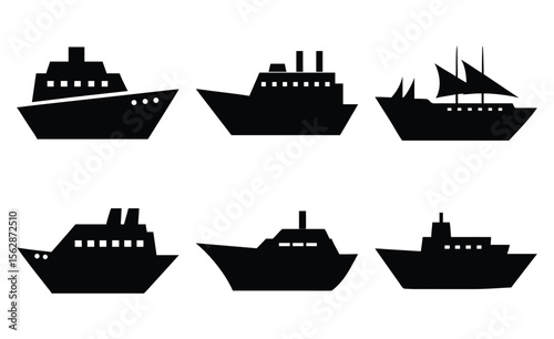 Ship Silhouettes Vector Icons Set. Ship Silhouette Icon Set.