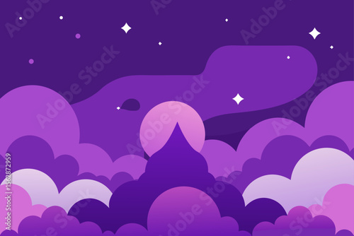 Here's a single sentence combining those elements for an image description:

A charming vector illustration of a cat on the moon gazing at the starry night sky over a serene landscape