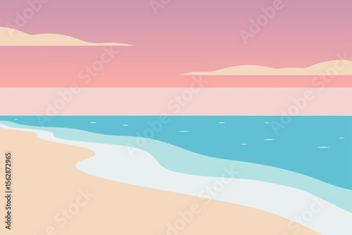 Tropical summer beach landscape with turquoise sea, sand, and sky ideal for vacation travel illustrations