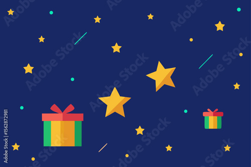 Starry Christmas night vector pattern with blue and gold decorations