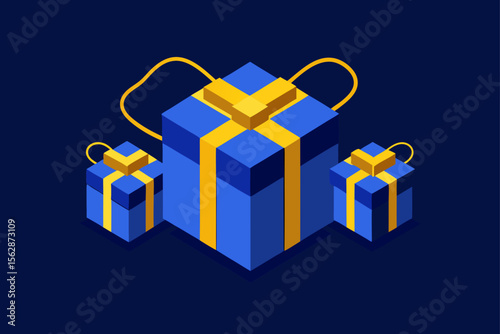 A vibrant blue gift box adorned with a festive red ribbon and bow, perfect for any holiday or birthday celebration