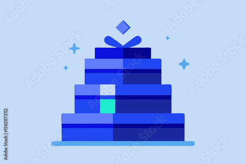 Blue Christmas tree with gifts, an illustration of home energy efficiency classification