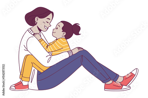 Mother and Daughter Bonding: A heartwarming illustration of a mother tenderly embracing her young daughter, showcasing the pure love and connection between parent and child.  