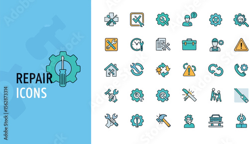Repair service icons vector set for maintenance fix and troubleshooting work