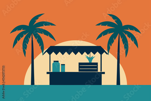 Tropical Sunset Market Stall Palm Trees, Jars, and Coastal Vibes