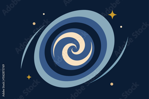 Cosmic Swirl Abstract Galaxy Illustration in Blues and Gold