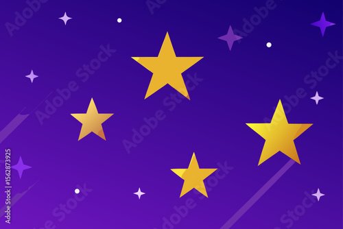 Cosmic Night Golden Stars and Purple Galaxy Background
