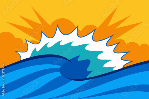 Ocean Wave Sunrise Vibrant Coastal Illustration