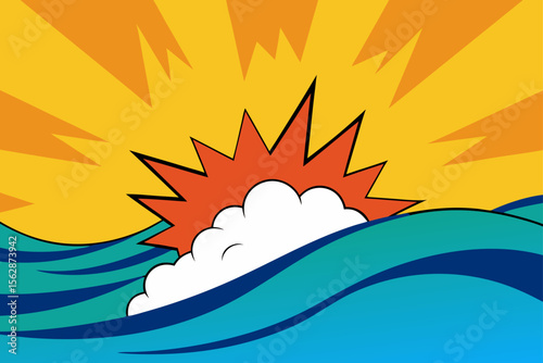 Vibrant Pop Art Sunrise Ocean Explosion A Dynamic Summer Design