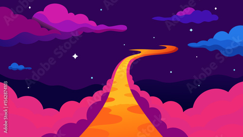 Enigmatic Night Sky Path A Journey Through Vibrant Clouds and Stars