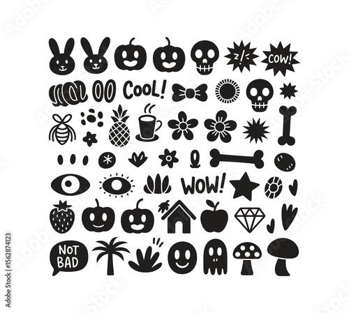 Cute doodle summer design elements. Text marks, arrows, heart, sun. Hand drawn symbols, characters. Sketch line style.