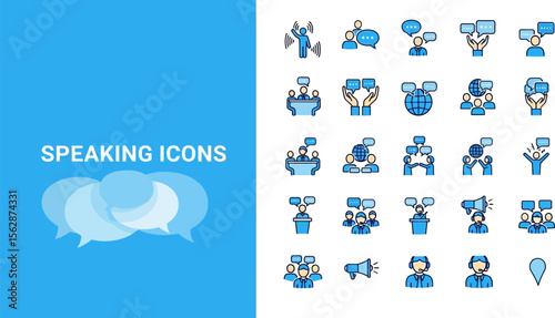 Speaking communication icons set vector illustration for presentation design