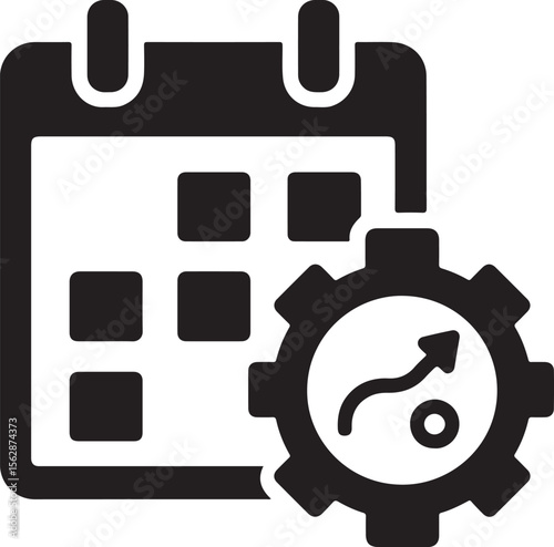 Silhouette vector of calendar with gears icon symbolizing schedule automation, planning, and workflow settings.