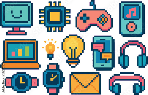 Technology theme with pixel art, eps 10 illustration.