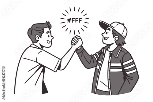 Friendly Handshake: Two friends shake hands, showcasing collaboration and shared achievement in this simple illustration, highlighting connection and teamwork.