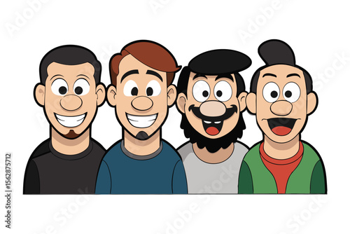 Four Cartoon Friends: A group of cartoon characters, each with their own unique appearance, stand side-by-side, creating a sense of friendship and camaraderie.