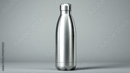 Ultra quality image of empty blank metallic reusable water or coffee or tea bottle Mock up isolated on a grey background. Zero waste concept. 3d rendering.