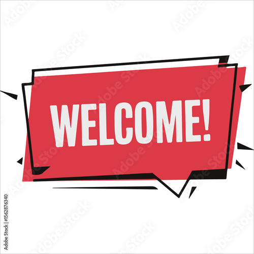 Welcome Speech Bubble, Red Speech Message