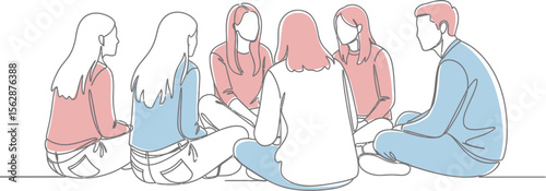 Group therapy session line art drawing illustration mental health support
