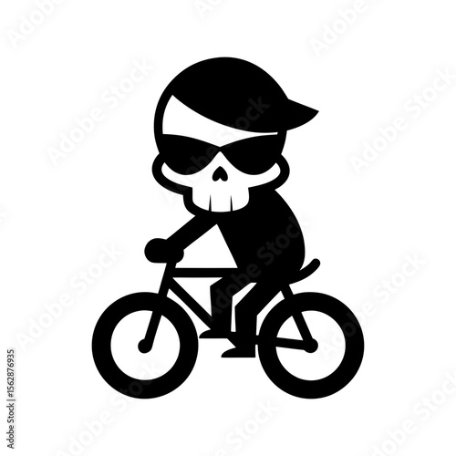 Cool skeleton riding bicycle with sunglasses in playful casual character artwork