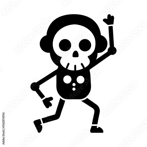 Skeleton with headphones dancing to music in cool and lively cartoon vector design