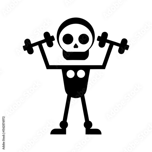 Funny skeleton cartoon lifting dumbbells in fitness workout comic vector theme