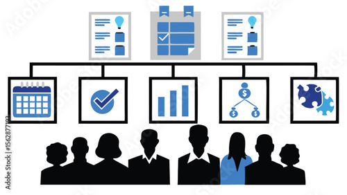 Organization chart showing tasks and ideas with a team of people and business processes shown here