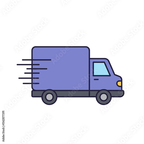 Delivery truck in motion with blue and grey design  