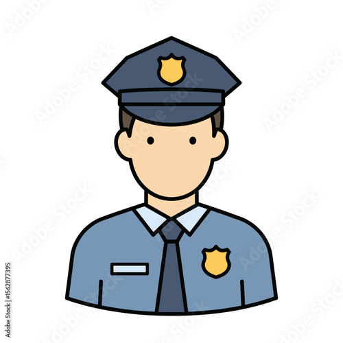 Male police officer wearing uniform with badge and cap  