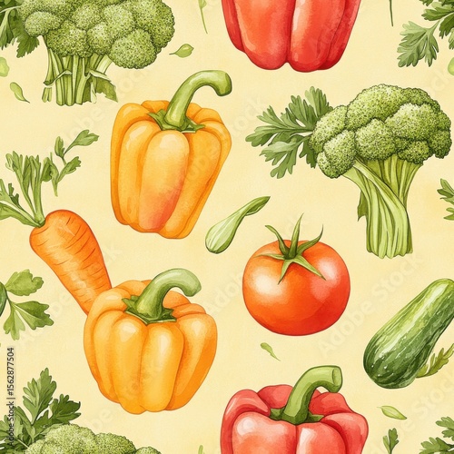 Vibrant Seamless Pattern of Fresh Vegetables for Farmers Market