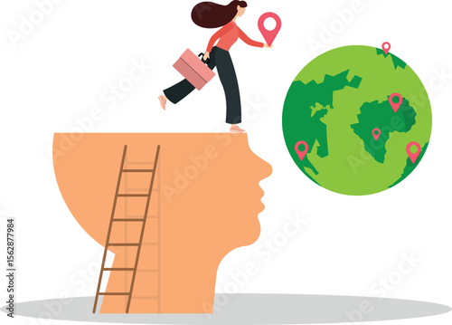 Global business expansion, open company branches, franchise in new location to cover all continent, growing .flat character life .