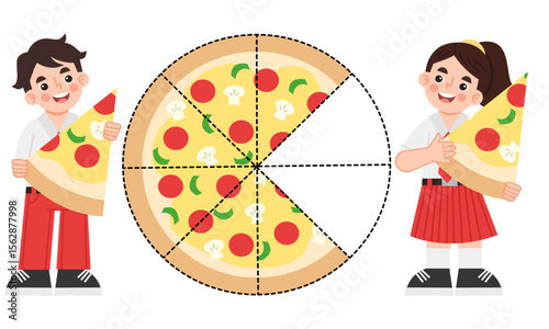 Illustration of students learning fractions
