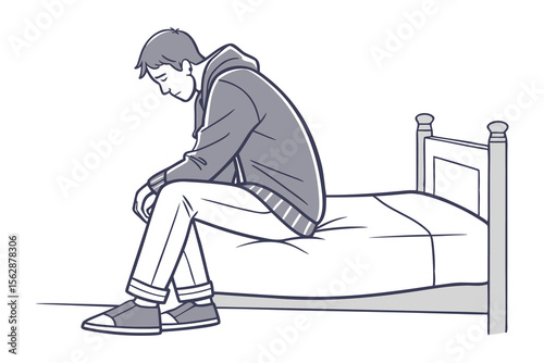 Sadness and Solitude: A somber individual sits alone, lost in introspection. He is deep in thought and contemplation. A powerful visual representation of the struggles of mental health. 
