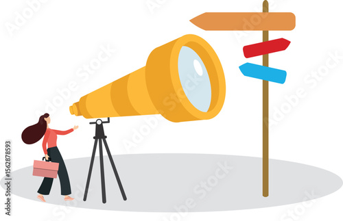 Search for right direction, business opportunity or success way, make decision or career path,flat design with people.