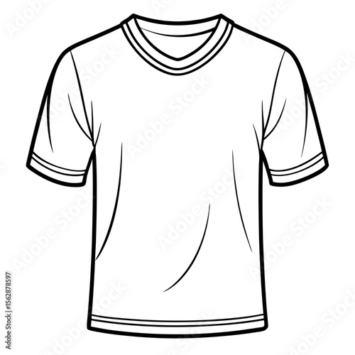 Outline illustration of a blank t shirt with a round neck and short sleeves perfect for adding your own design or for coloring pages