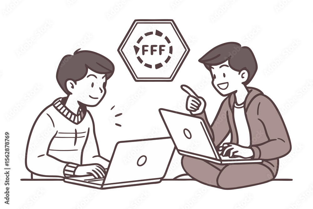 Coding Collaboration: Two young coders work together on laptops, sharing ideas and solutions in a dynamic display of teamwork. Coding Collaboration: Two young coders work together on laptops, sharing ideas and solutions in a dynamic display of teamwork.