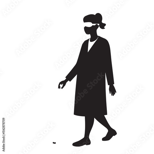 Black Silhouette Vector of Blind Person Walking with Cane in Inclusive Mobility Scene on White Background Full HD