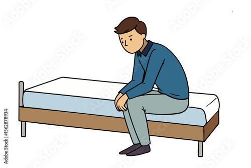 Melancholy on the Edge: A person sits pensively on the edge of a bed, portraying a scene of quiet introspection and emotional contemplation.