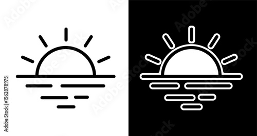 Sunrise Sunset Ocean Icon Minimalist Line Art Design for Websites and Apps