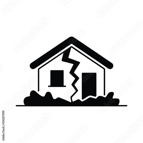 Damaged house icon illustrating earthquake or disaster