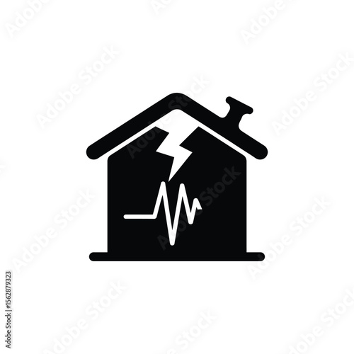 Earthquake damage house icon with cardiac signal