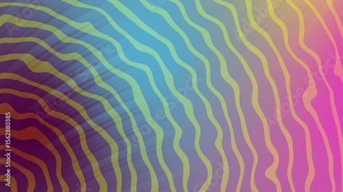 Wavy yellow lines on a gradient background of purple blue yellow and pink